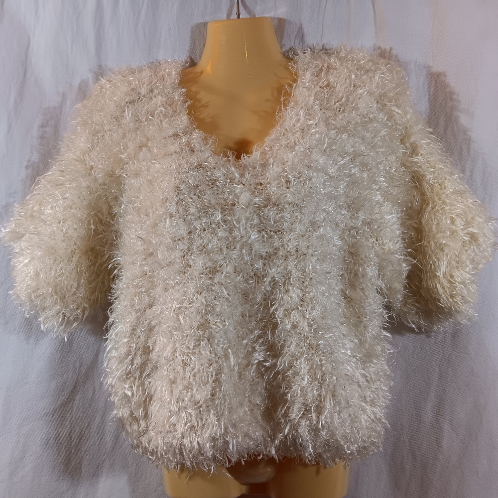 Side Effects Vintage Womens Large Sweater Shaggy Textured Cream 90s Party